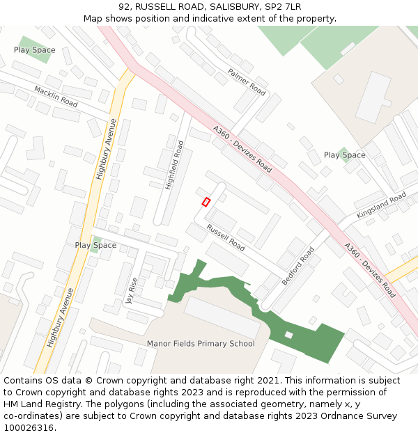 92, RUSSELL ROAD, SALISBURY, SP2 7LR: Location map and indicative extent of plot