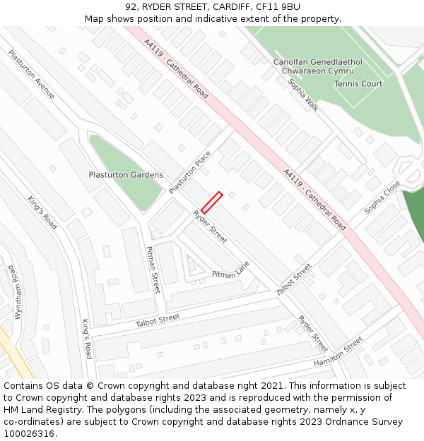 92, RYDER STREET, CARDIFF, CF11 9BU: Location map and indicative extent of plot