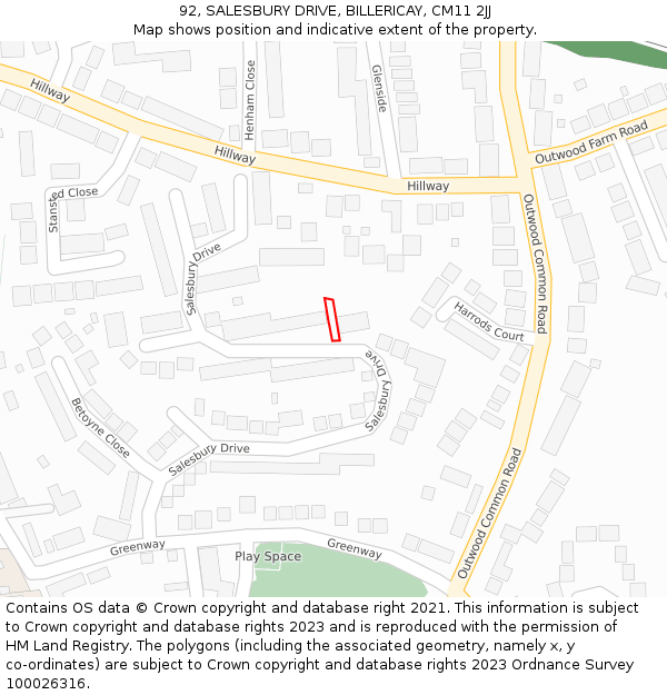 92, SALESBURY DRIVE, BILLERICAY, CM11 2JJ: Location map and indicative extent of plot