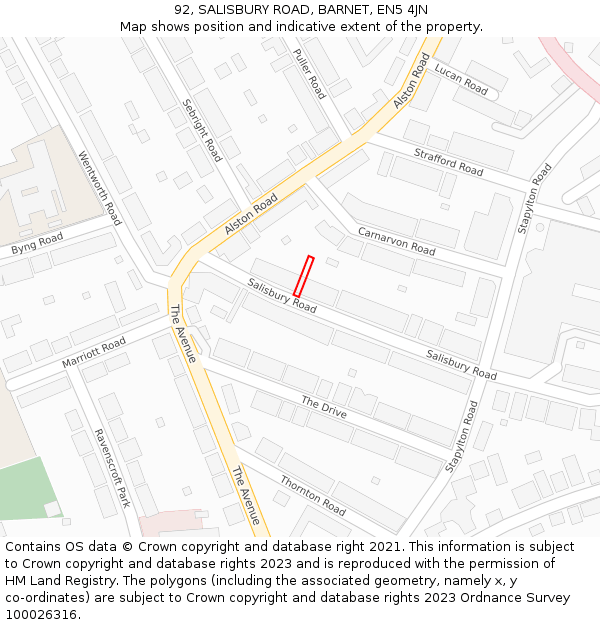 92, SALISBURY ROAD, BARNET, EN5 4JN: Location map and indicative extent of plot