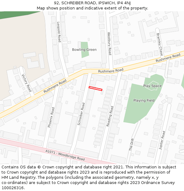 92, SCHREIBER ROAD, IPSWICH, IP4 4NJ: Location map and indicative extent of plot