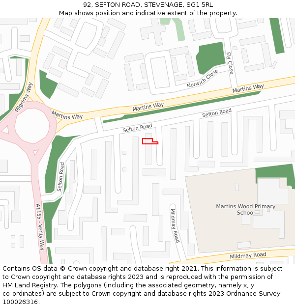 92, SEFTON ROAD, STEVENAGE, SG1 5RL: Location map and indicative extent of plot