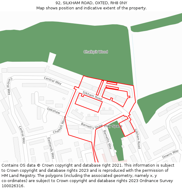 92, SILKHAM ROAD, OXTED, RH8 0NY: Location map and indicative extent of plot
