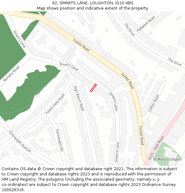 92, SMARTS LANE, LOUGHTON, IG10 4BS: Location map and indicative extent of plot
