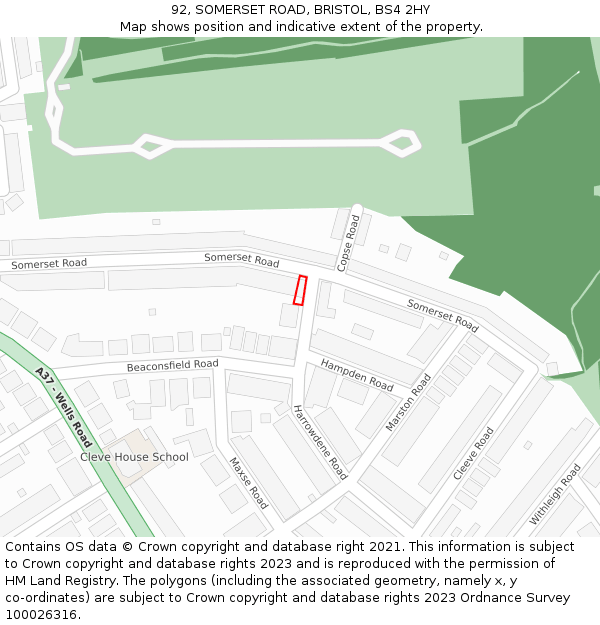 92, SOMERSET ROAD, BRISTOL, BS4 2HY: Location map and indicative extent of plot