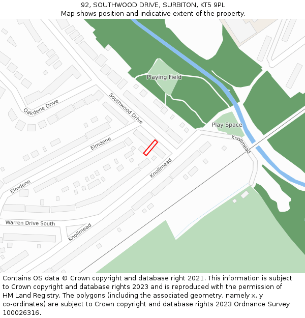 92, SOUTHWOOD DRIVE, SURBITON, KT5 9PL: Location map and indicative extent of plot