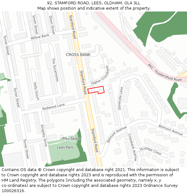 92, STAMFORD ROAD, LEES, OLDHAM, OL4 3LL: Location map and indicative extent of plot