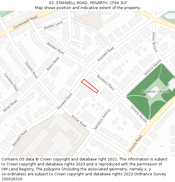 92, STANWELL ROAD, PENARTH, CF64 3LP: Location map and indicative extent of plot