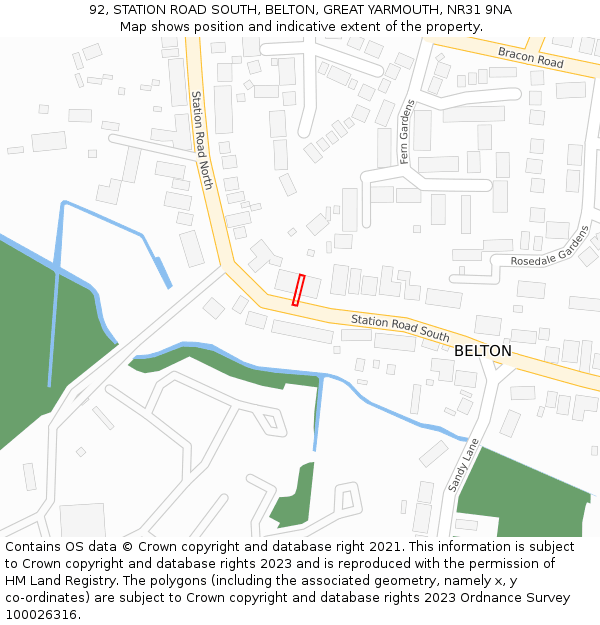 92, STATION ROAD SOUTH, BELTON, GREAT YARMOUTH, NR31 9NA: Location map and indicative extent of plot