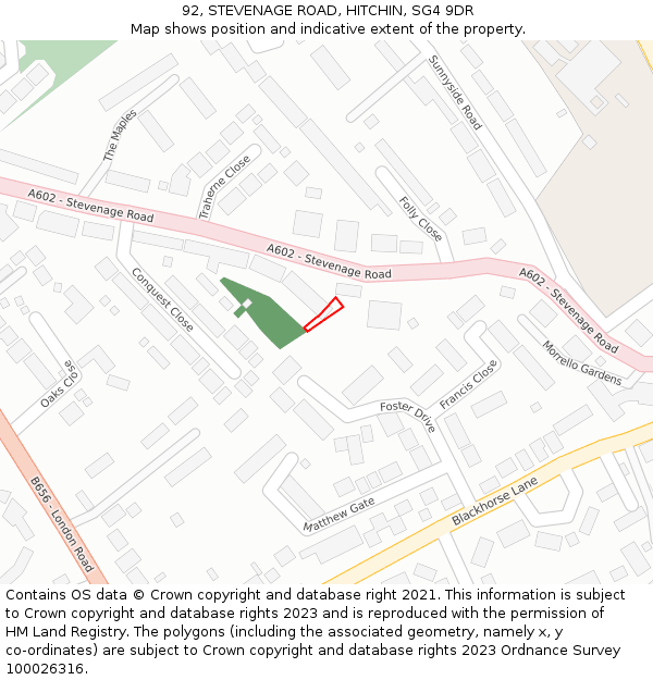 92, STEVENAGE ROAD, HITCHIN, SG4 9DR: Location map and indicative extent of plot