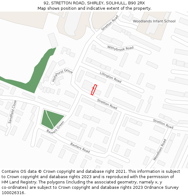 92, STRETTON ROAD, SHIRLEY, SOLIHULL, B90 2RX: Location map and indicative extent of plot