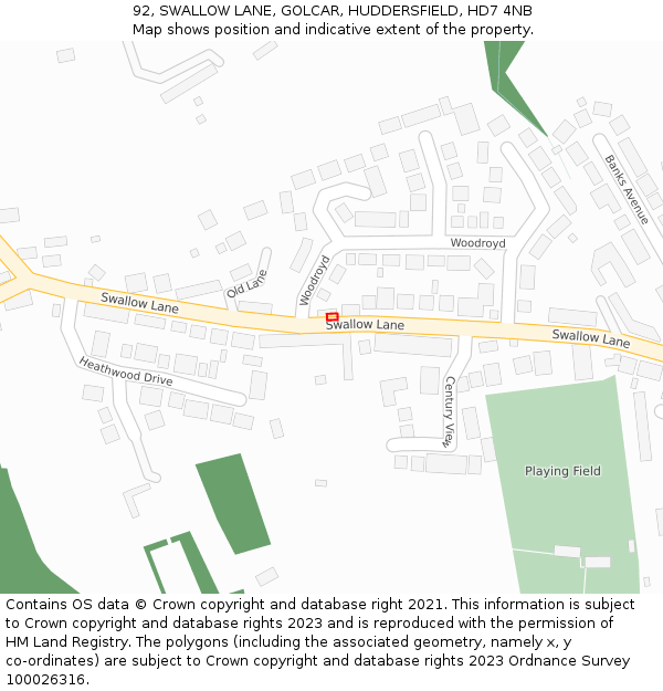 92, SWALLOW LANE, GOLCAR, HUDDERSFIELD, HD7 4NB: Location map and indicative extent of plot