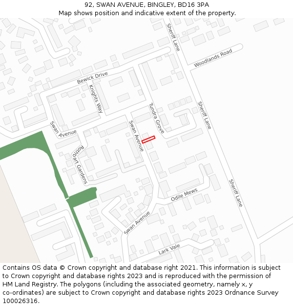 92, SWAN AVENUE, BINGLEY, BD16 3PA: Location map and indicative extent of plot
