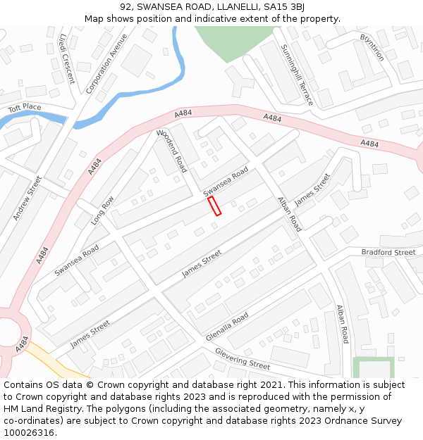 92, SWANSEA ROAD, LLANELLI, SA15 3BJ: Location map and indicative extent of plot