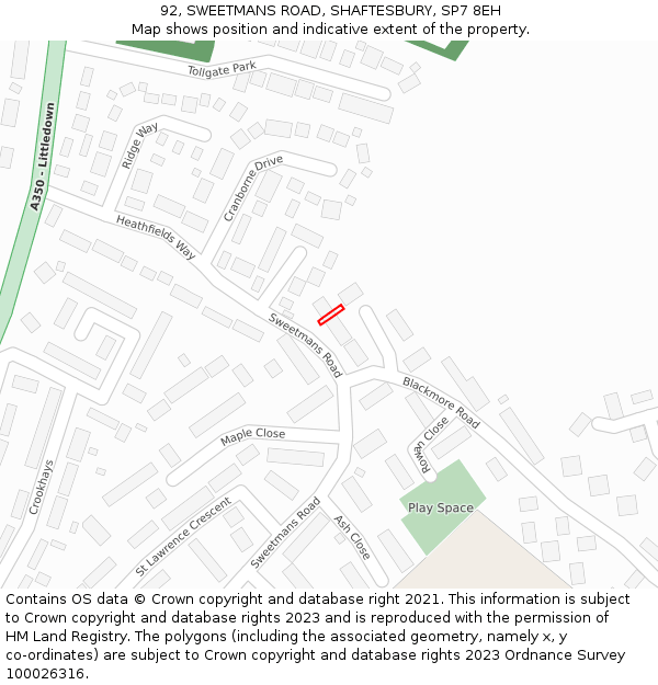 92, SWEETMANS ROAD, SHAFTESBURY, SP7 8EH: Location map and indicative extent of plot