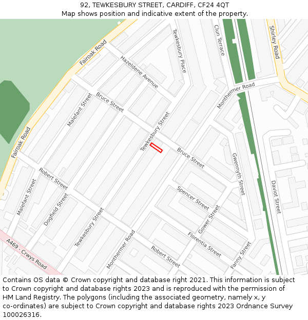 92, TEWKESBURY STREET, CARDIFF, CF24 4QT: Location map and indicative extent of plot