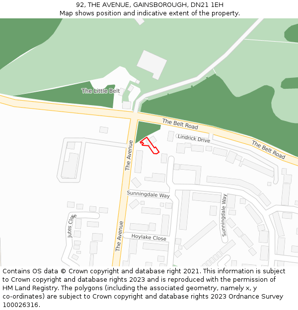 92, THE AVENUE, GAINSBOROUGH, DN21 1EH: Location map and indicative extent of plot