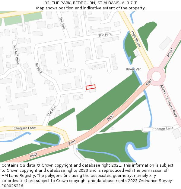 92, THE PARK, REDBOURN, ST ALBANS, AL3 7LT: Location map and indicative extent of plot