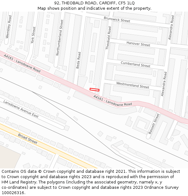 92, THEOBALD ROAD, CARDIFF, CF5 1LQ: Location map and indicative extent of plot