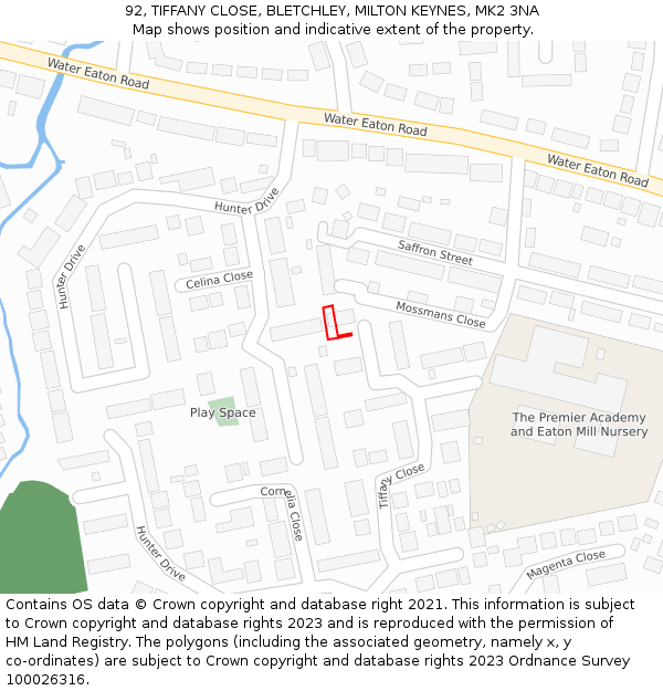 92, TIFFANY CLOSE, BLETCHLEY, MILTON KEYNES, MK2 3NA: Location map and indicative extent of plot
