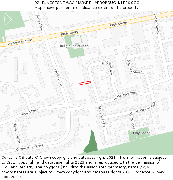 92, TUNGSTONE WAY, MARKET HARBOROUGH, LE16 9GG: Location map and indicative extent of plot
