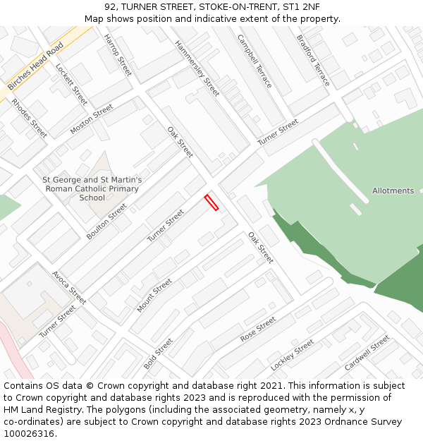 92, TURNER STREET, STOKE-ON-TRENT, ST1 2NF: Location map and indicative extent of plot