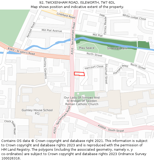 92, TWICKENHAM ROAD, ISLEWORTH, TW7 6DL: Location map and indicative extent of plot