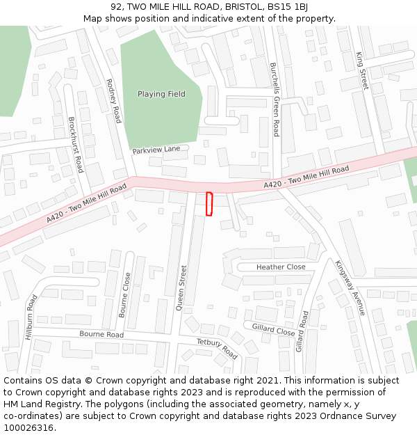 92, TWO MILE HILL ROAD, BRISTOL, BS15 1BJ: Location map and indicative extent of plot