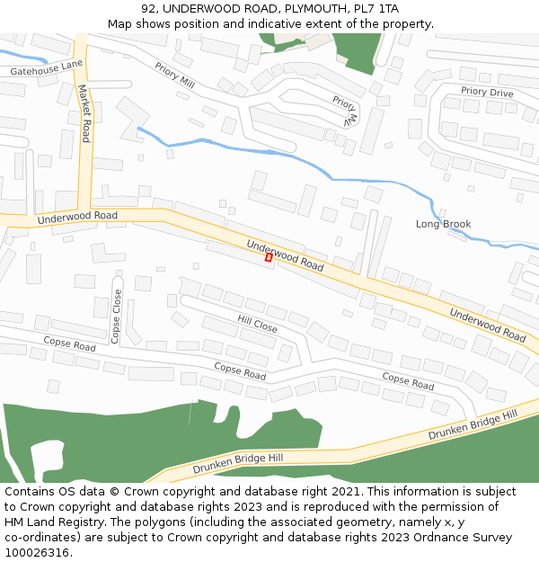 92, UNDERWOOD ROAD, PLYMOUTH, PL7 1TA: Location map and indicative extent of plot