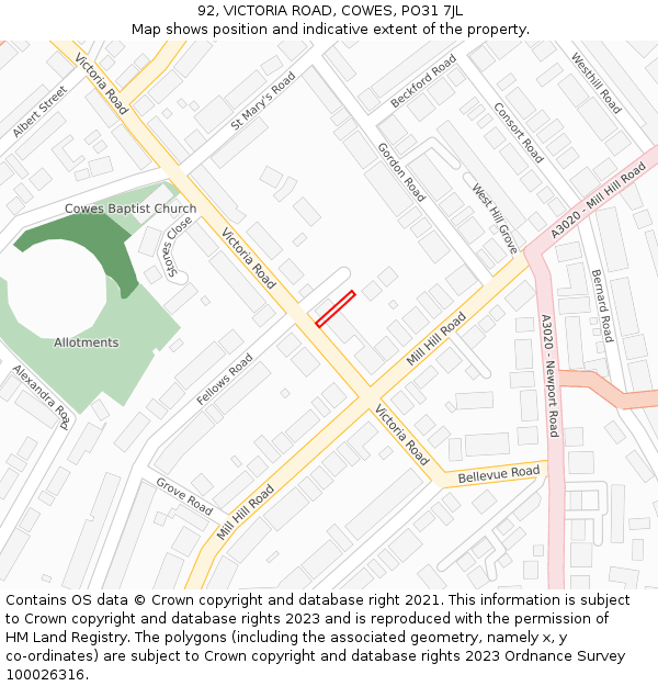 92, VICTORIA ROAD, COWES, PO31 7JL: Location map and indicative extent of plot