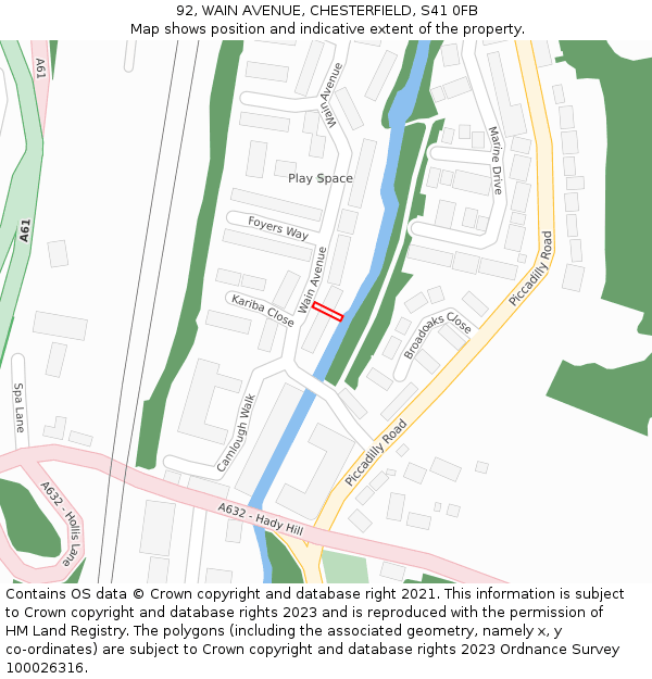 92, WAIN AVENUE, CHESTERFIELD, S41 0FB: Location map and indicative extent of plot