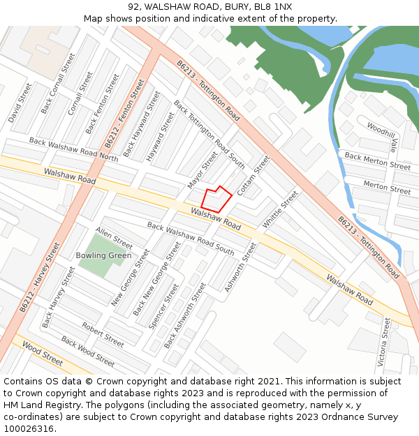 92, WALSHAW ROAD, BURY, BL8 1NX: Location map and indicative extent of plot