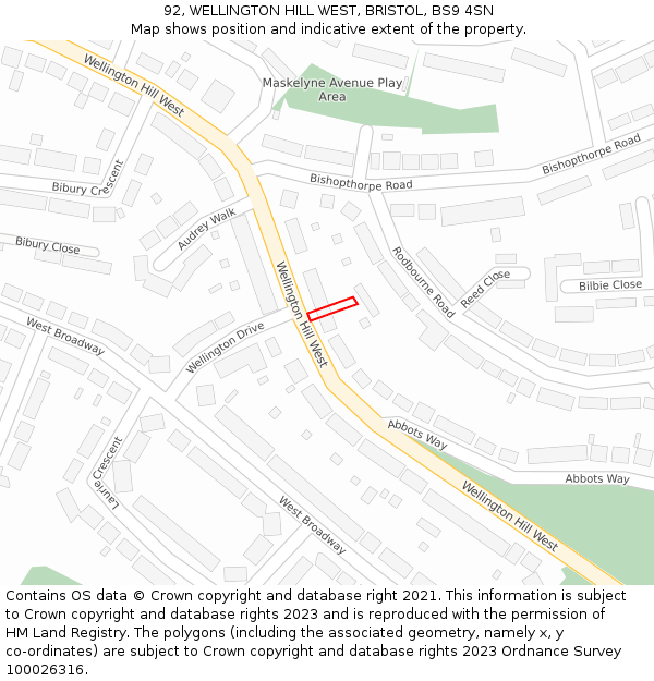 92, WELLINGTON HILL WEST, BRISTOL, BS9 4SN: Location map and indicative extent of plot