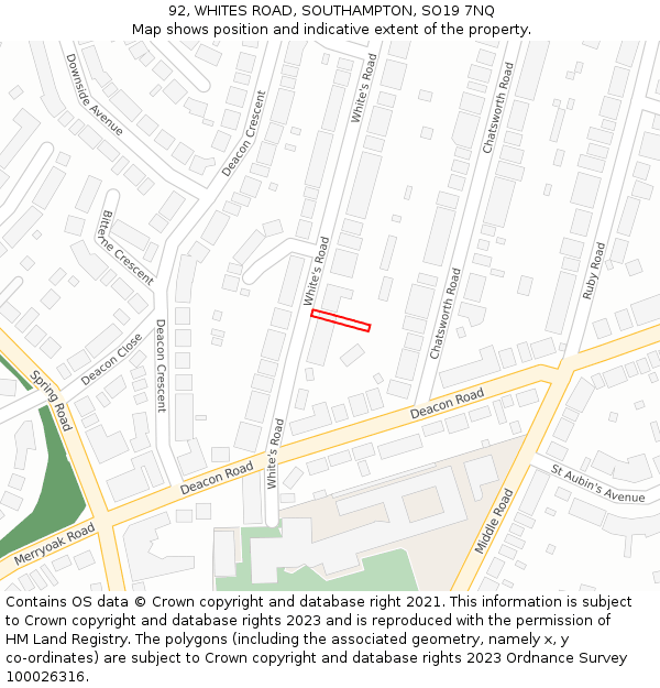 92, WHITES ROAD, SOUTHAMPTON, SO19 7NQ: Location map and indicative extent of plot