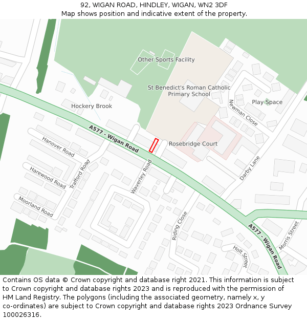 92, WIGAN ROAD, HINDLEY, WIGAN, WN2 3DF: Location map and indicative extent of plot