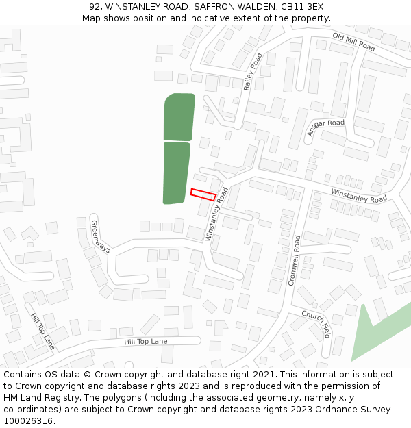 92, WINSTANLEY ROAD, SAFFRON WALDEN, CB11 3EX: Location map and indicative extent of plot