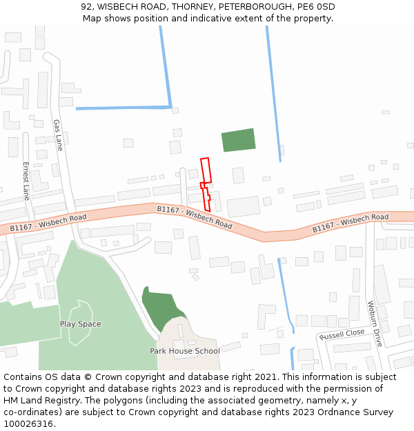 92, WISBECH ROAD, THORNEY, PETERBOROUGH, PE6 0SD: Location map and indicative extent of plot