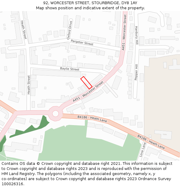 92, WORCESTER STREET, STOURBRIDGE, DY8 1AY: Location map and indicative extent of plot