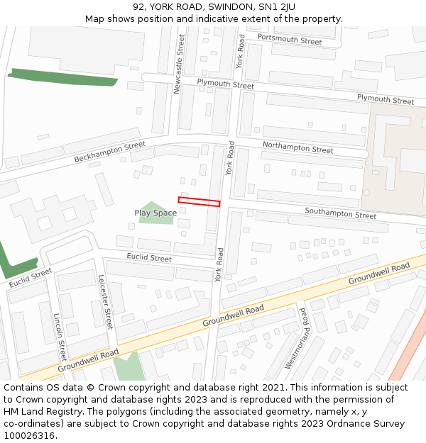 92, YORK ROAD, SWINDON, SN1 2JU: Location map and indicative extent of plot