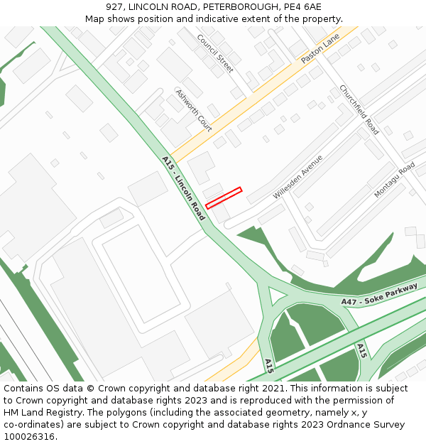 927, LINCOLN ROAD, PETERBOROUGH, PE4 6AE: Location map and indicative extent of plot