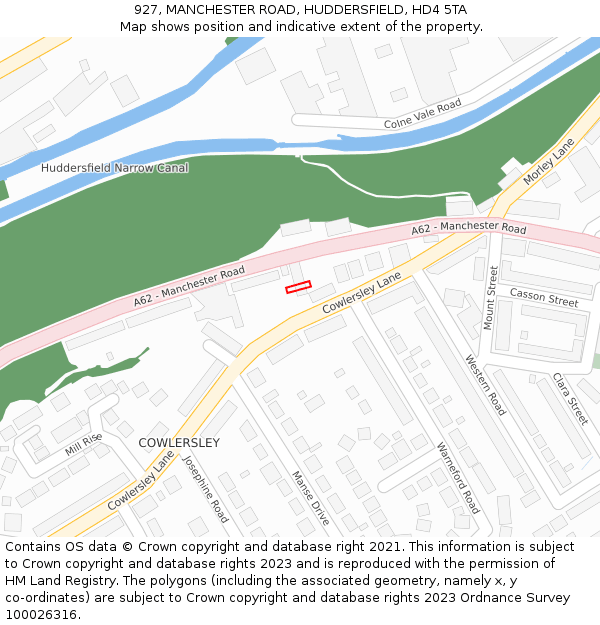 927, MANCHESTER ROAD, HUDDERSFIELD, HD4 5TA: Location map and indicative extent of plot
