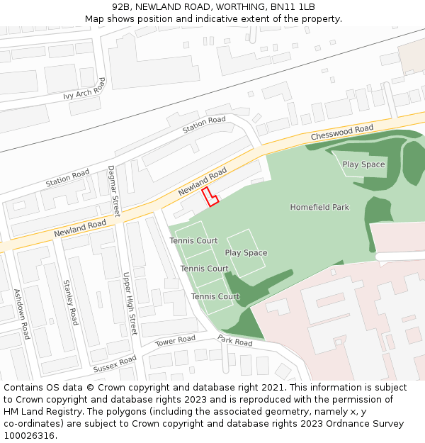92B, NEWLAND ROAD, WORTHING, BN11 1LB: Location map and indicative extent of plot