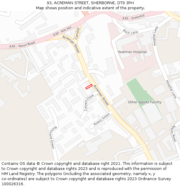 93, ACREMAN STREET, SHERBORNE, DT9 3PH: Location map and indicative extent of plot