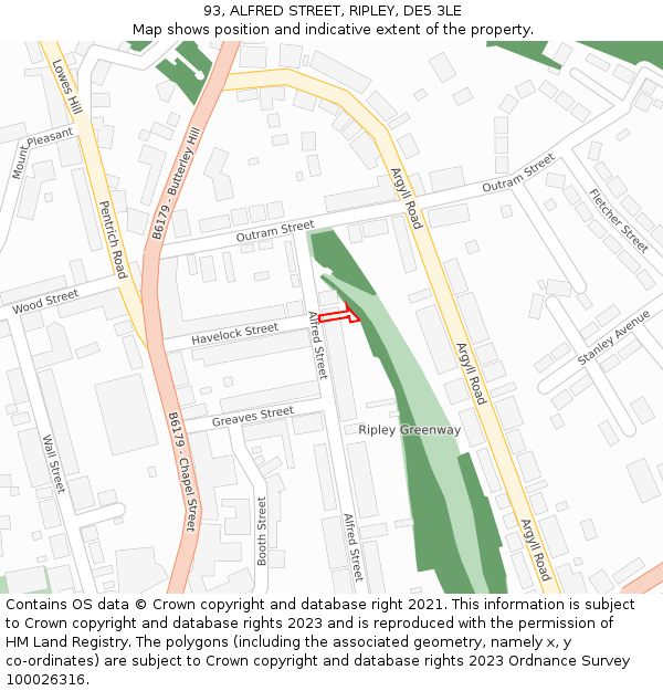 93, ALFRED STREET, RIPLEY, DE5 3LE: Location map and indicative extent of plot