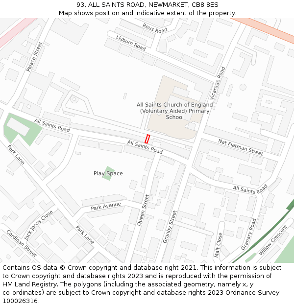 93, ALL SAINTS ROAD, NEWMARKET, CB8 8ES: Location map and indicative extent of plot