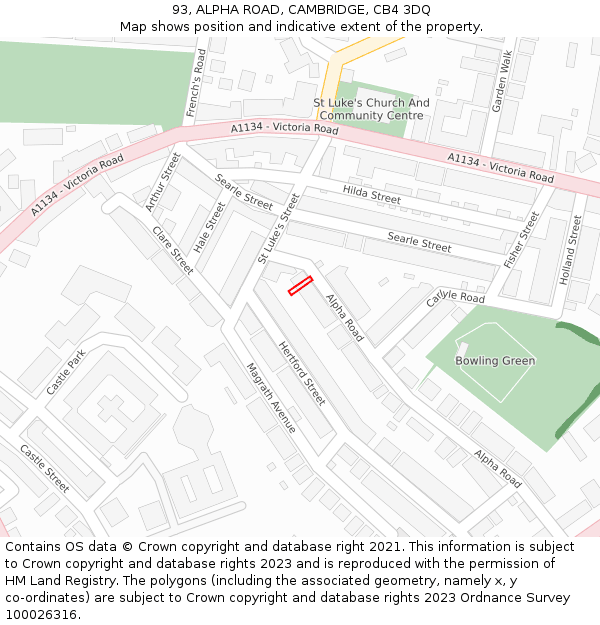 93, ALPHA ROAD, CAMBRIDGE, CB4 3DQ: Location map and indicative extent of plot