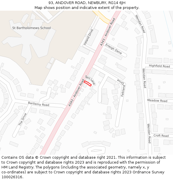 93, ANDOVER ROAD, NEWBURY, RG14 6JH: Location map and indicative extent of plot