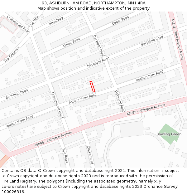 93, ASHBURNHAM ROAD, NORTHAMPTON, NN1 4RA: Location map and indicative extent of plot