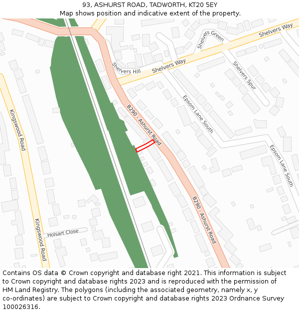 93, ASHURST ROAD, TADWORTH, KT20 5EY: Location map and indicative extent of plot