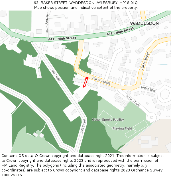 93, BAKER STREET, WADDESDON, AYLESBURY, HP18 0LQ: Location map and indicative extent of plot